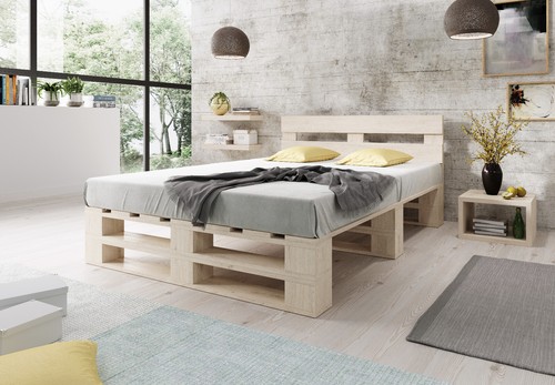 Palettenbett aus holz holzbett - palettenbett,