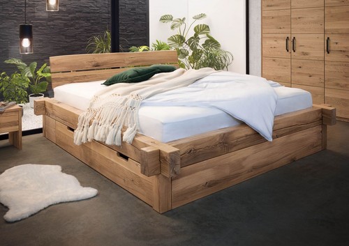Balkenbett mit bettkasten - balkenbett,