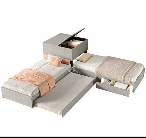 Ausziehbett 90x200 grau mit - 90x200,
