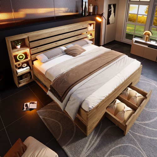 160 180x200cm holzbett led - 160/180x200cm,